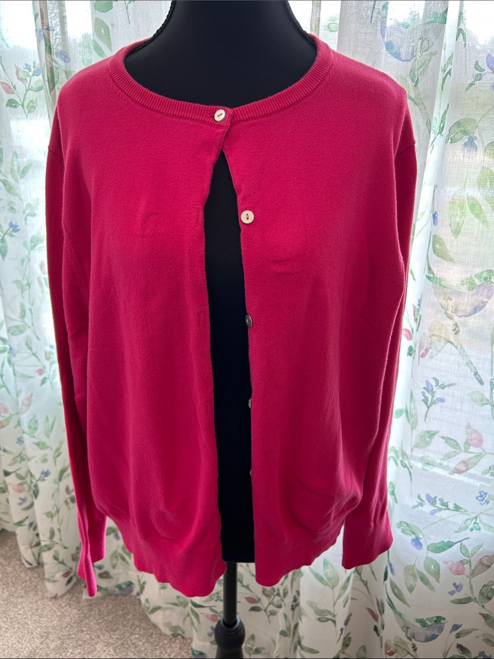 Lands' End Women's Crewneck Cardigan - Fuchsia